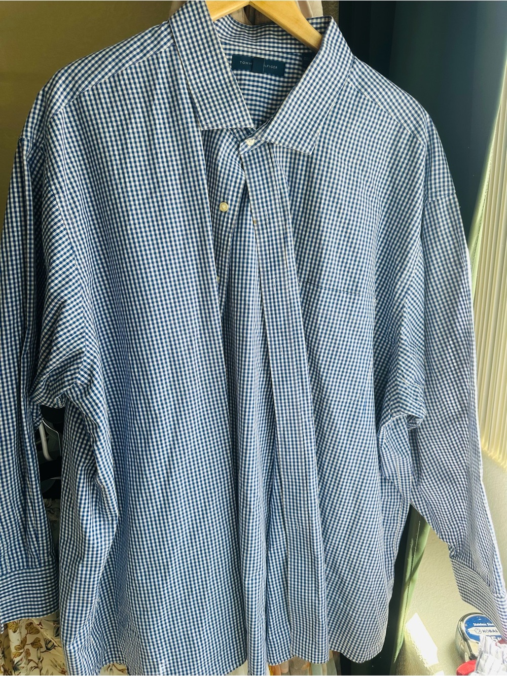 Tommy Hilfiger Blue and White Gingham Dress Shirt